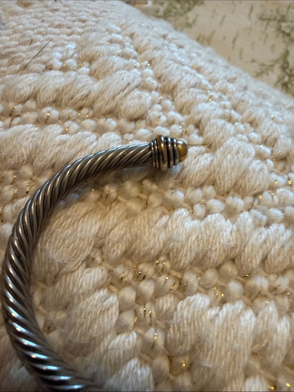 Silver Twisted Cable Cuff Bracelet with Gold Accents - Silver/Gold - Picture 4 of 6